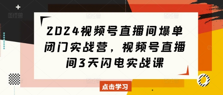 久爱副业网,网赚项目,网赚论坛博客网分享2024视频号直播间爆单闭门实战营，视频号直播间3天闪电实战课