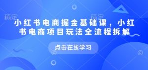 小红书电商掘金课，小红书电商项目玩法全流程拆解-就爱副业网