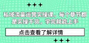 私域流量运营实操课，每个章节都是实操干货，学完就能上手-就爱副业网