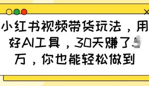 小红书视频带货玩法，用好AI工具，30天收益过W，你也能轻松做到-就爱副业网