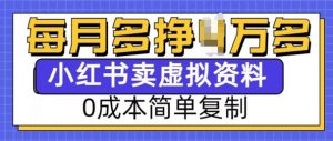 小红书虚拟资料项目，0成本简单复制，每个月多挣1W【揭秘】-就爱副业网