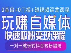 0基础+0门槛+短视频运营课程，玩赚自媒体快速吸粉变现课程，一对一教玩转抖音吸粉爆粉-就爱副业网