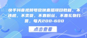 快手抖音视频号放映直播项目教程，不违规，不卖货，不靠粉丝，不靠礼物打赏，每天200-600-就爱副业网