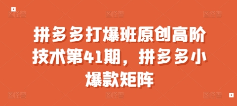 久爱副业网,网赚项目,网赚论坛博客网分享拼多多打爆班原创高阶技术第41期，拼多多小爆款矩阵