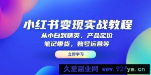 （13923期）小红书变现实战教程：从小白到精英，产品定价，笔记带货，账号运营等-就爱副业网