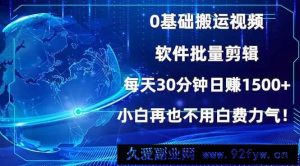 （13936期）0基础搬运视频，批量剪辑，每天30分钟日赚1500+，小白再也不用白费…-就爱副业网