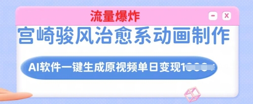 久爱副业网,网赚项目,网赚论坛博客网分享宫崎骏风治愈系动画制作，AI软件一键生成原创视频流量爆炸，单日变现多张，详细实操流程