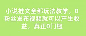 小说推文全部玩法教学，0粉丝发布视频就可以产生收益，真正0门槛-就爱副业网