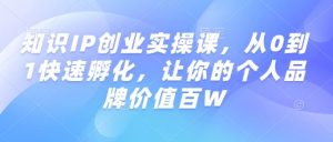 知识IP创业实操课，从0到1快速孵化，让你的个人品牌价值百W-就爱副业网