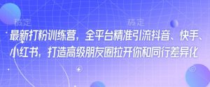 最新打粉训练营，全平台精准引流抖音、快手、小红书，打造高级朋友圈拉开你和同行差异化-就爱副业网