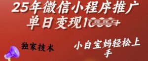 25年微信小程序推广单日变现多张，独家技术，小白宝妈轻松上手【揭秘】-就爱副业网