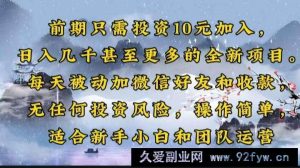 （14047期）前期只需投资10元加入，日入几千甚至更多的全新项目。每天被动加微信好…-就爱副业网