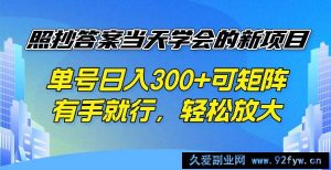 （14246期）照抄答案当天学会的新项目，单号日入300 +可矩阵，有手就行，轻松放大-就爱副业网