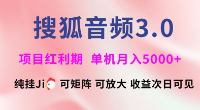 久爱副业网,网赚项目,网赚论坛博客网分享搜狐音频挂ji3.0.可矩阵可放大，独家技术，稳定月入5000+【揭秘】