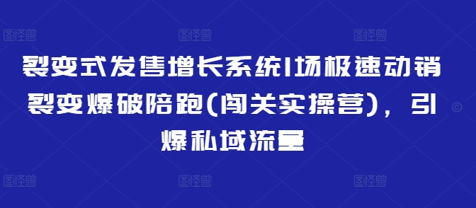 久爱副业网,网赚项目,网赚论坛博客网分享裂变式发售增长系统1场极速动销裂变爆破陪跑(闯关实操营)，引爆私域流量