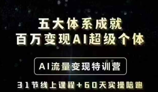 久爱副业网,网赚项目,网赚论坛博客网分享五大体系成就百万变现AI超级个体- AI流量变现特训营，一步一步教你一个人怎么年入百W