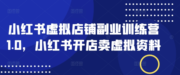 久爱副业网,网赚项目,网赚论坛博客网分享小红书虚拟店铺副业训练营1.0，小红书开店卖虚拟资料