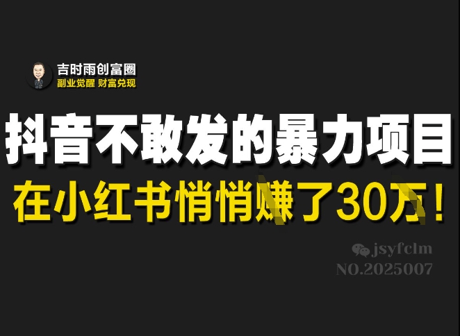 久爱副业网,网赚项目,网赚论坛博客网分享抖音不敢发的暴利项目，在小红书悄悄挣了30W