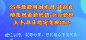 25年最新网创项目，男粉自动变现全新玩法，小白轻松上手，单日稳定变现多张【揭秘】-就爱副业网