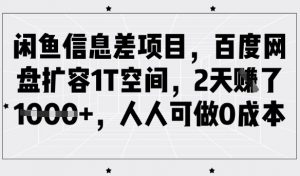 闲鱼信息差项目，百度网盘扩容1T空间，2天收益1k+，人人可做0成本-就爱副业网