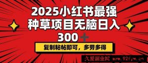 （14375期）2025小红书最强种草项目，无脑日入300+，复制粘帖即可，多劳多得-就爱副业网