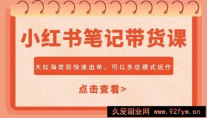 小红书笔记带货课，大红海类目快速出单，市场大，可以多店模式运作-就爱副业网