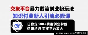 （14432期）交友平台暴力截流创业粉玩法，知识付费新人引流必修课，日稳定300+精准…-就爱副业网