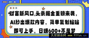 （14434期）财富新风口,头条掘金重磅来袭AI秒出爆款内容简单复制粘贴即可上手，日…-就爱副业网