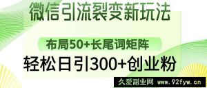 （14451期）微信引流裂变新玩法：布局50+长尾词矩阵，轻松日引300+创业粉-就爱副业网