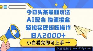 （14463期）今日头条最新玩法，思路简单，复制粘贴，轻松实现矩阵日入2000+-就爱副业网